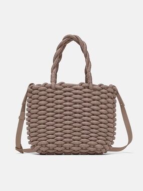 Zara Braided Rope Tote Bag in Taupe